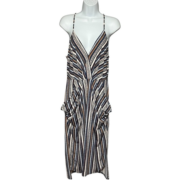 BCBGeneration Dresses & Skirts - BCBGeneration Savannah Stripe Faux Wrap Dress Multi Color Hi/Lo Midi Size Medium